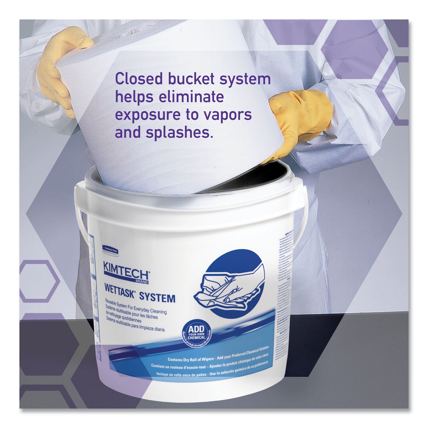 Power Clean Wipers for Solvents WetTask Customizable Wet Wiping System 12 x 6, Unscented, 95/Roll, 6 Rolls/1 Bucket/Carton - 4