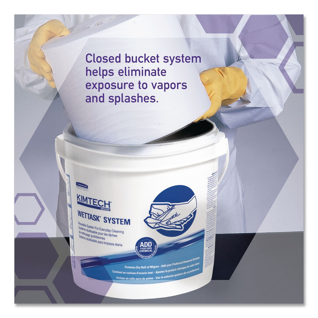Power Clean Wipers for Disinfectants, Sanitizers,Solvents WetTask Customizable Wet Wipe System, 140/Roll, 6 Rolls/1 Bucket/CT