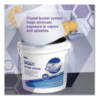 Power Clean Wipers for Disinfectants, Sanitizers,Solvents WetTask Customizable Wet Wipe System, 140/Roll, 6 Rolls/1 Bucket/CT
