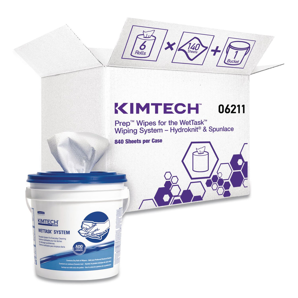 Power Clean Wipers for Disinfectants, Sanitizers,Solvents WetTask Customizable Wet Wipe System, 140/Roll, 6 Rolls/1 Bucket/CT