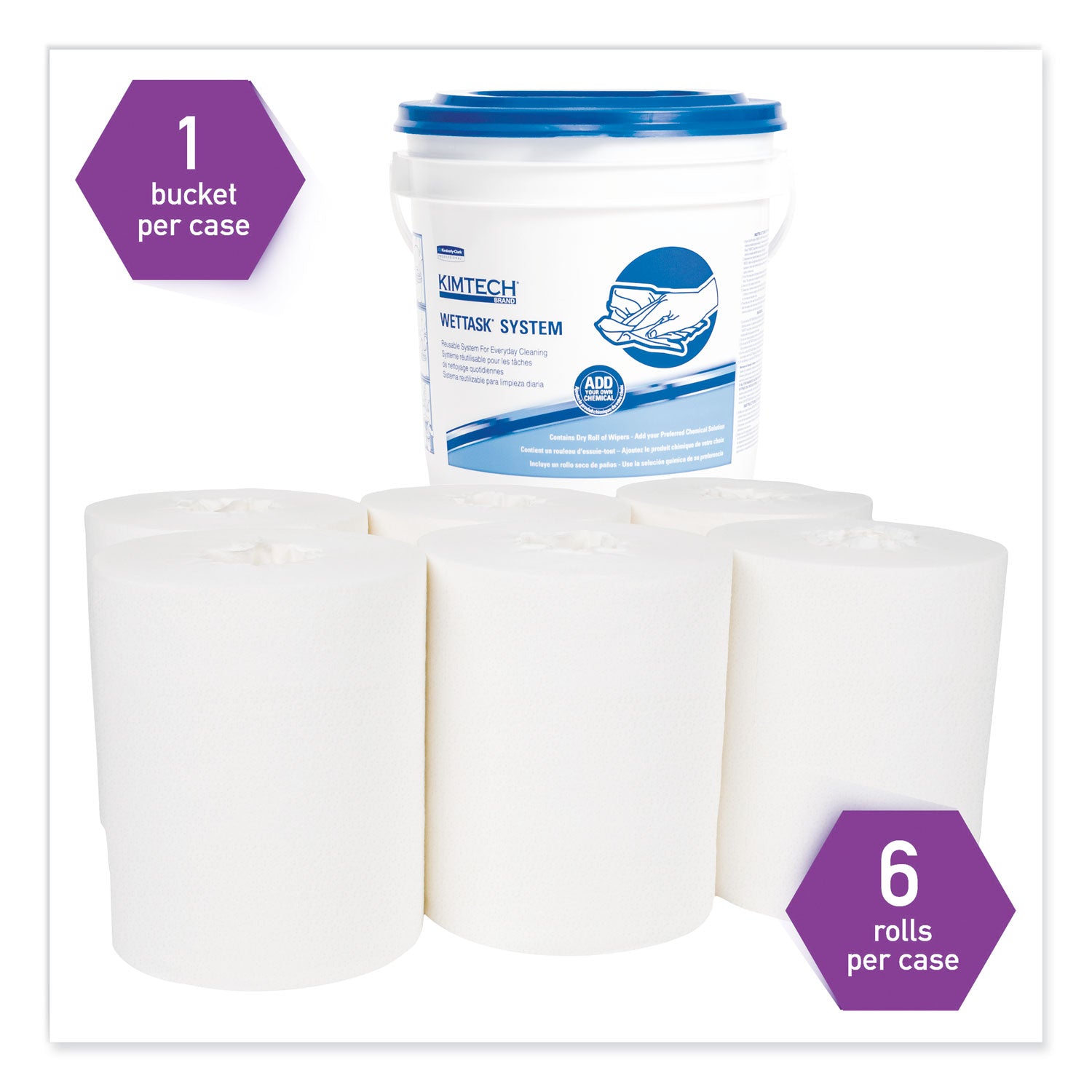 Power Clean Wipers for Solvents WetTask Customizable Wet Wiping System 12 x 6, Unscented, 95/Roll, 6 Rolls/1 Bucket/Carton - 2