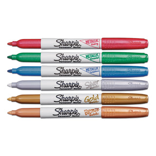 Metallic Fine Point Permanent Markers, Fine Bullet Tip, Blue-Green-Red, 6/Pack