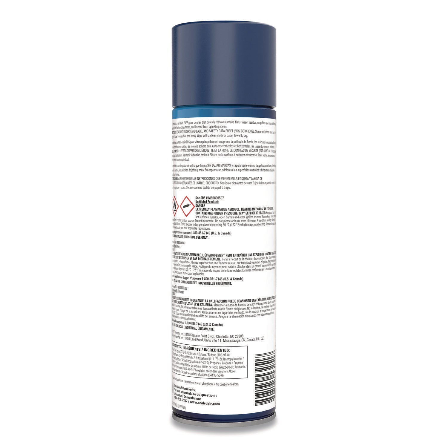 Glance Powerized Glass and Surface Cleaner, Ammonia Scent, 19 oz Aerosol Spray, 12/Carton