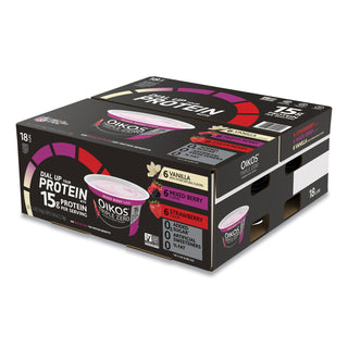 Triple Zero Blended Greek Nonfat Yogurt, 5.3 oz, Strawberry/Mixed Berry/Vanilla, 18/Carton, Ships in 1-3 Business Days