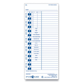 Time Clock Cards for Pyramid Technologies 3000, One Side, 4 x 9, 100/Pack