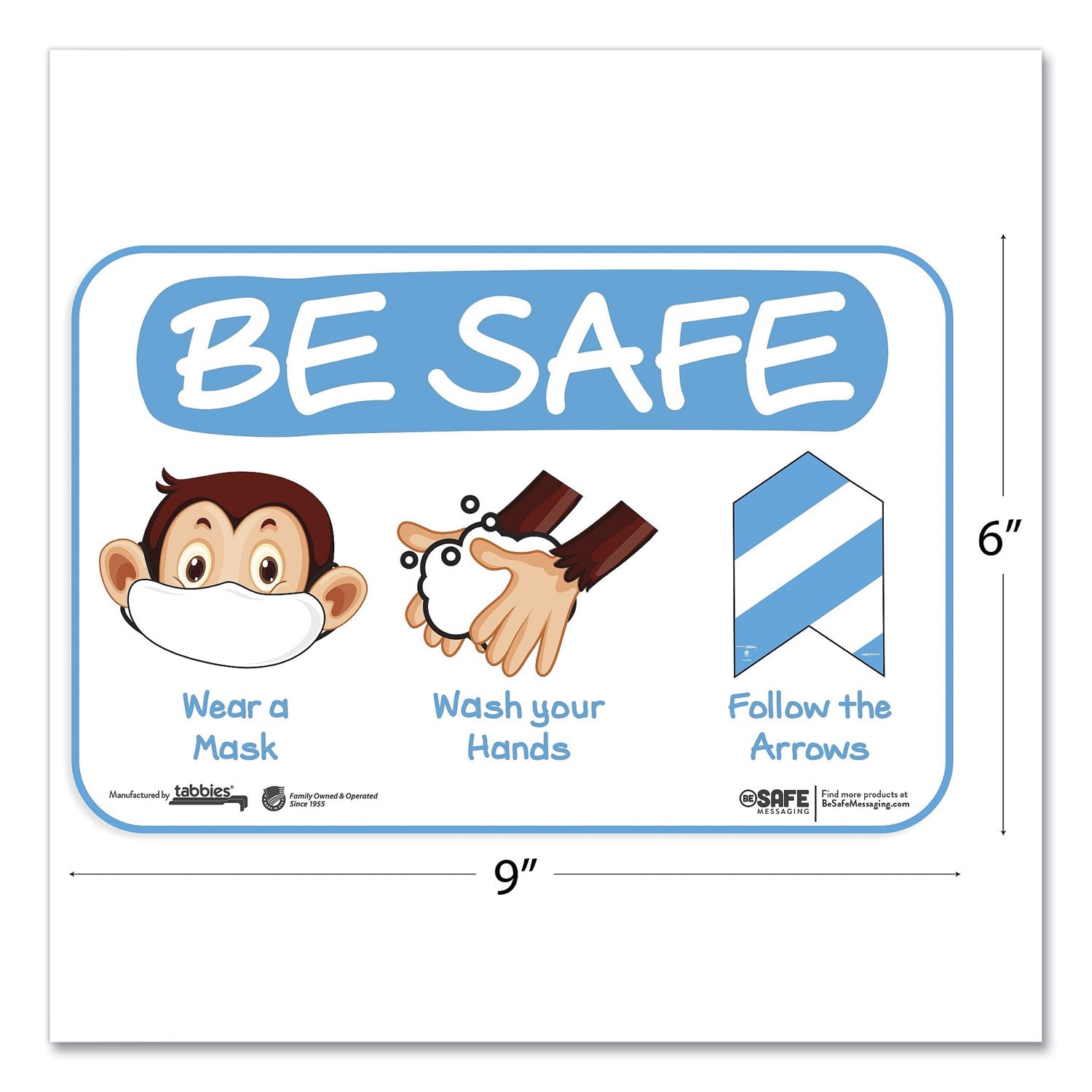 besafe-messaging-education-wall-signs-9-x-6-be-safe-wear-a-mask-wash-your-hands-follow-the-arrows-monkey-3-pack_tab29506 - 2
