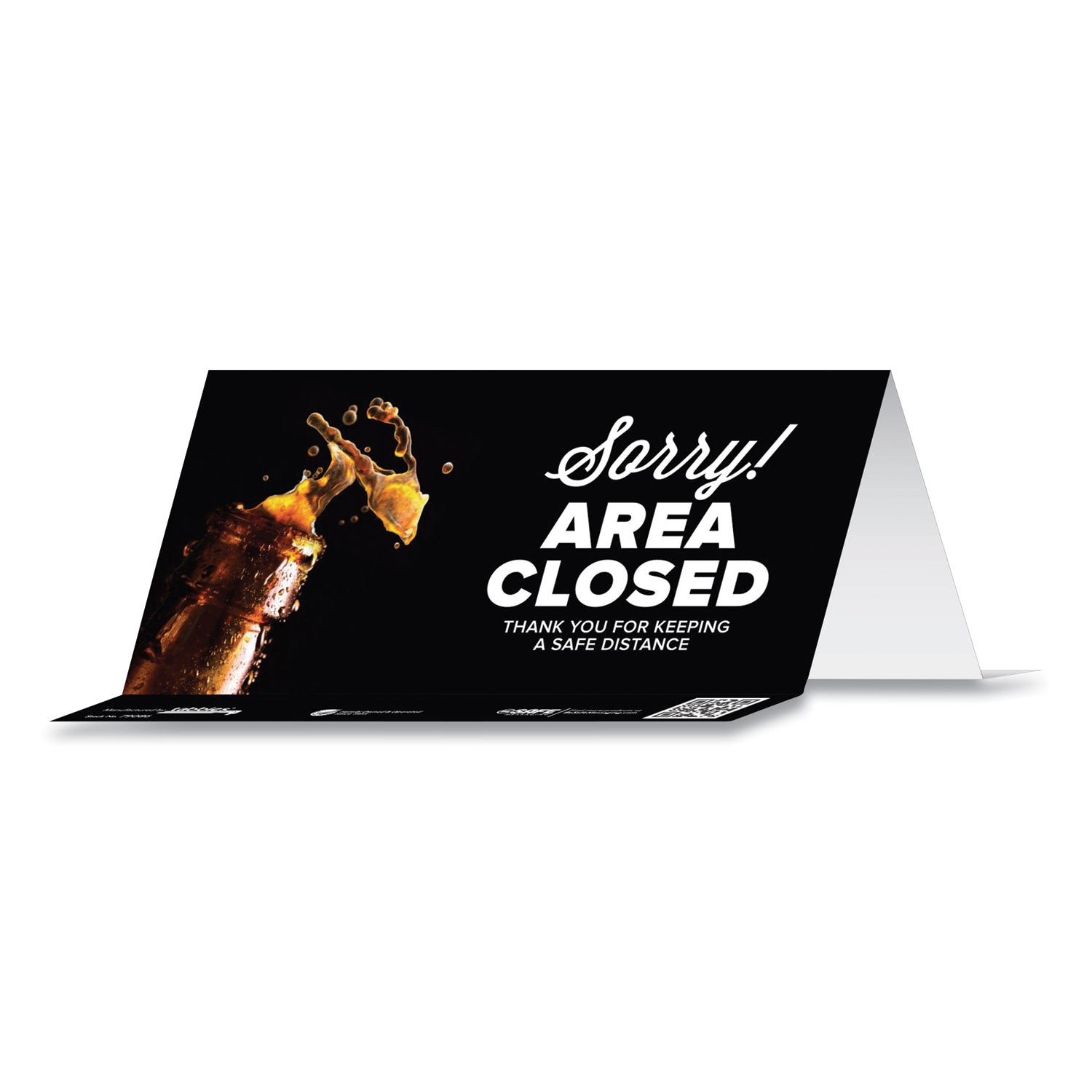 besafe-messaging-table-top-tent-card-8-x-387-sorry!-area-closed-thank-you-for-keeping-a-safe-distance-black-100-carton_tab79186 - 2