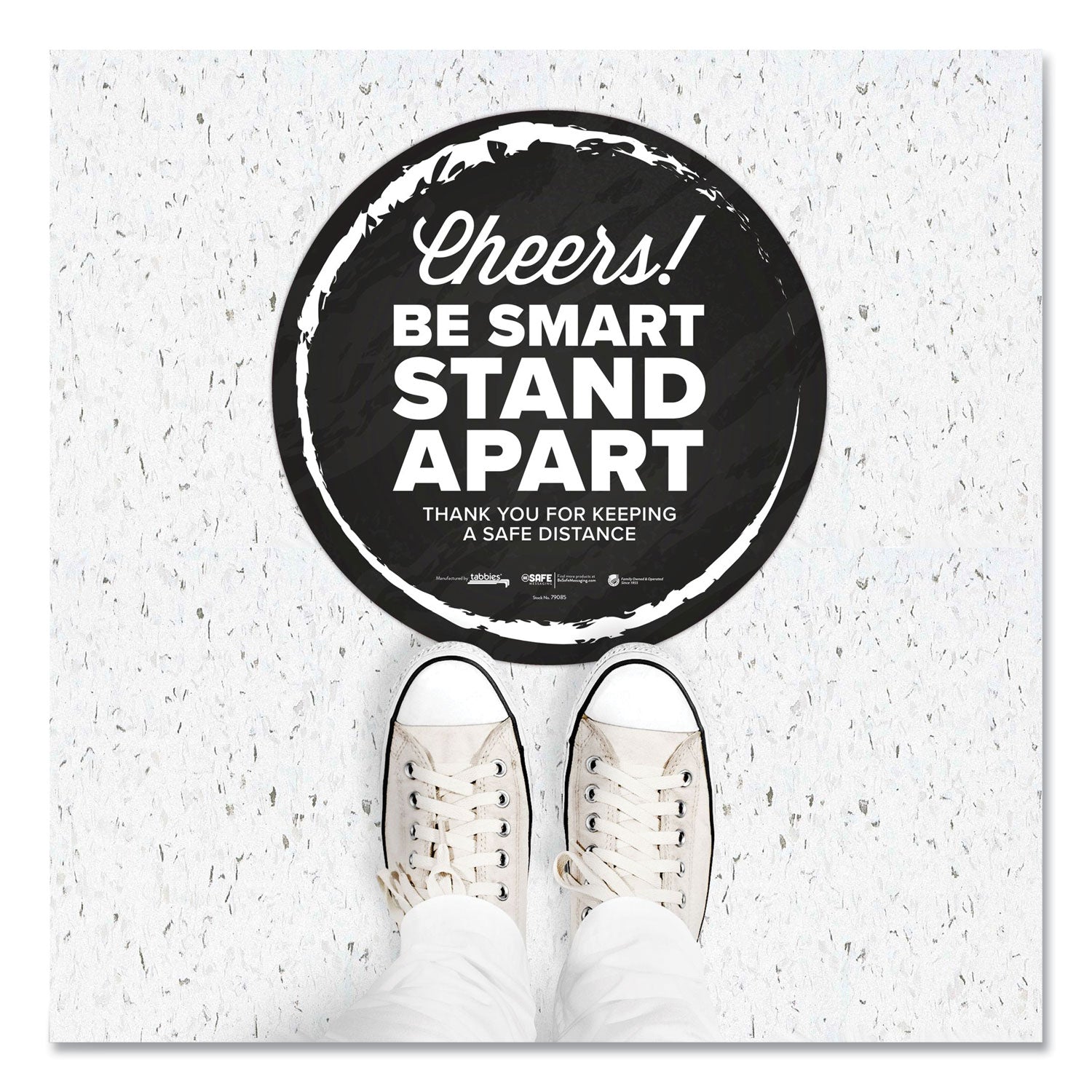 besafe-messaging-floor-decals-cheers;be-smart-stand-apart;thank-you-for-keeping-a-safe-distance-12-dia-black-white-60-ct_tab79185 - 3