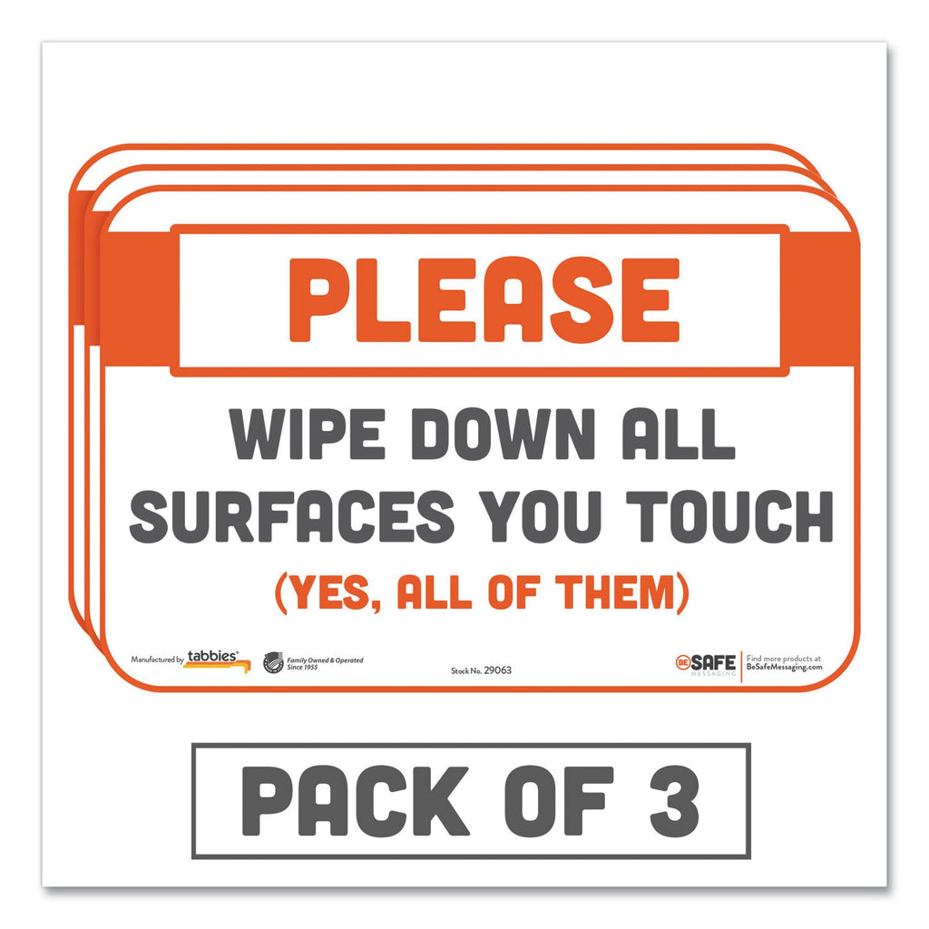 besafe-messaging-repositionable-wall-door-signs-9-x-6-please-wipe-down-all-surfaces-you-touch-white-3-pack_tab29063 - 1