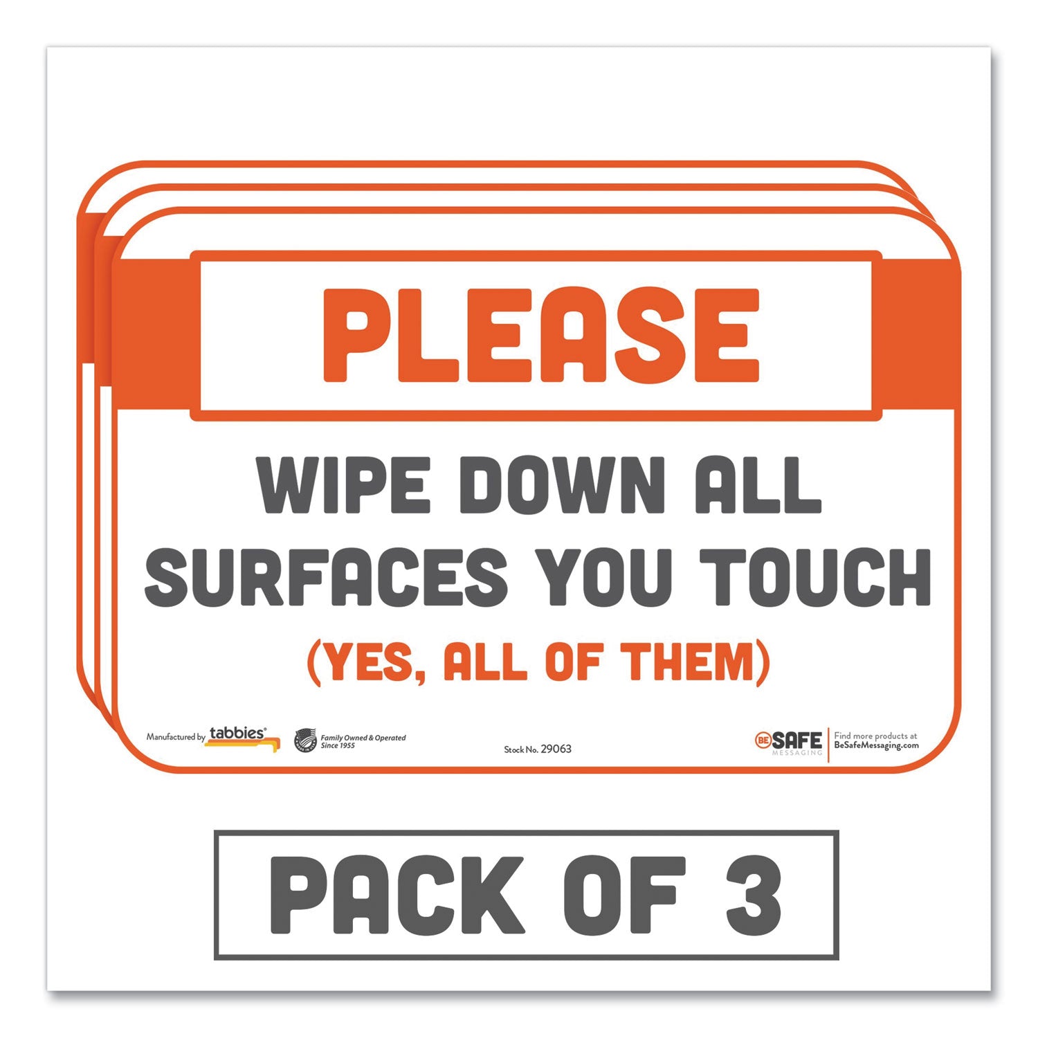 besafe-messaging-repositionable-wall-door-signs-9-x-6-please-wipe-down-all-surfaces-you-touch-white-3-pack_tab29063 - 1