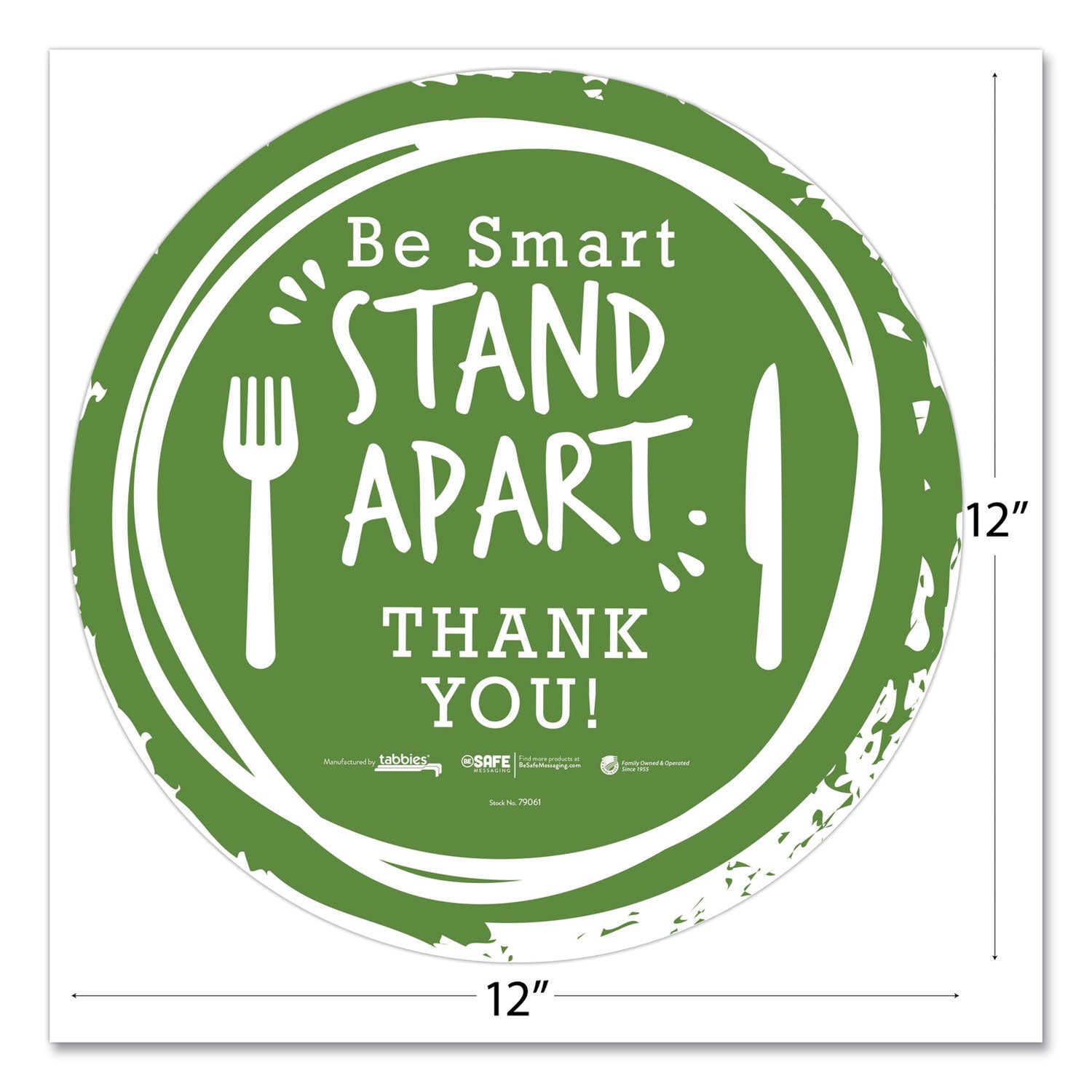 besafe-messaging-floor-decals-be-smart-stand-apart;-knife-fork;-thank-you-12-dia-green-white-6-carton_tab79061 - 2