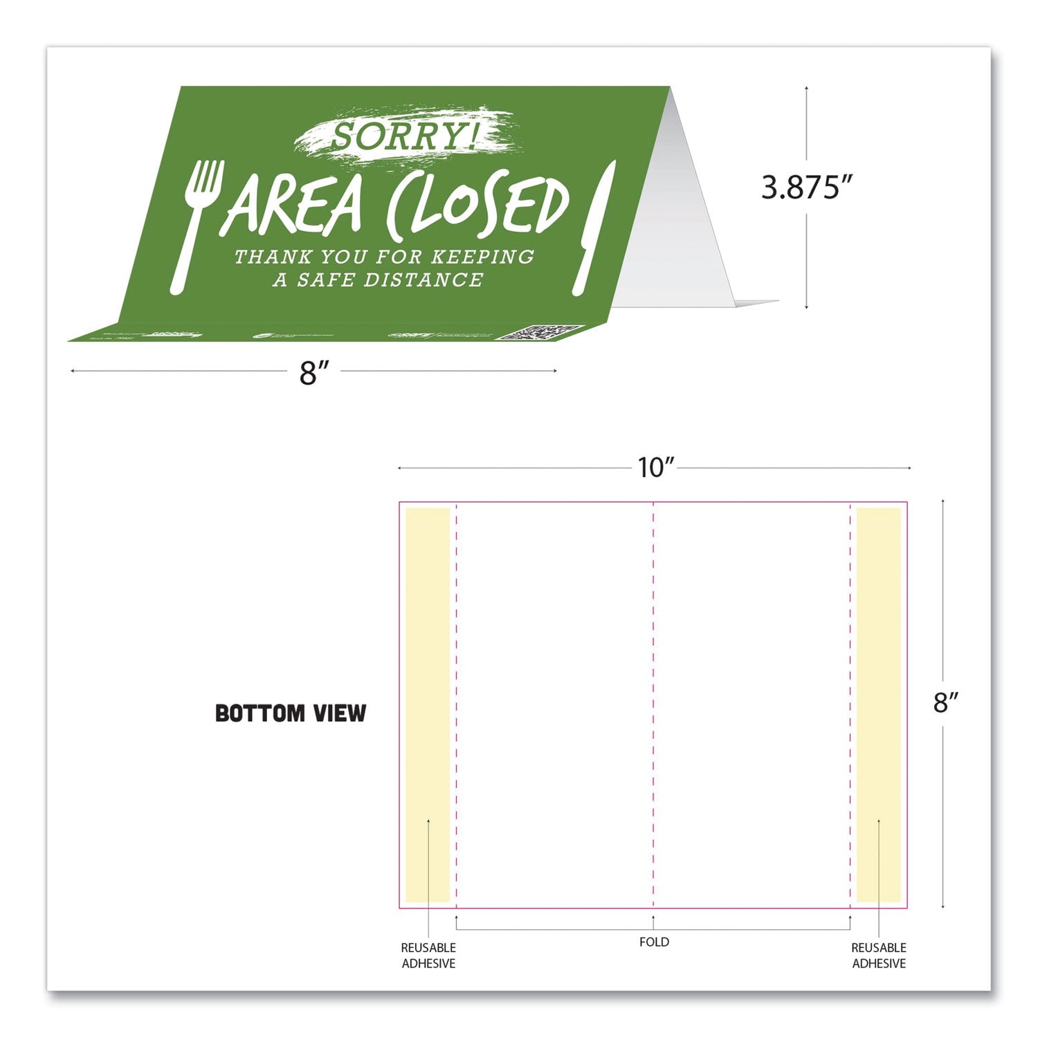 besafe-messaging-table-top-tent-card-8-x-387-sorry!-area-closed-thank-you-for-keeping-a-safe-distance-green-100-carton_tab79162 - 3