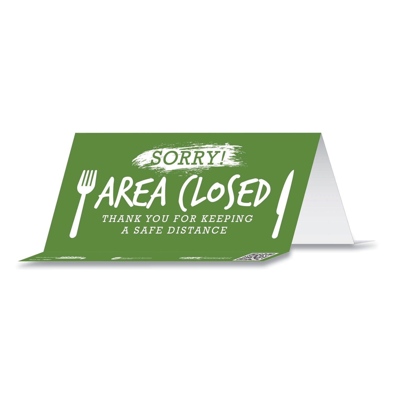 besafe-messaging-table-top-tent-card-8-x-387-sorry!-area-closed-thank-you-for-keeping-a-safe-distance-green-10-pack_tab79062 - 2