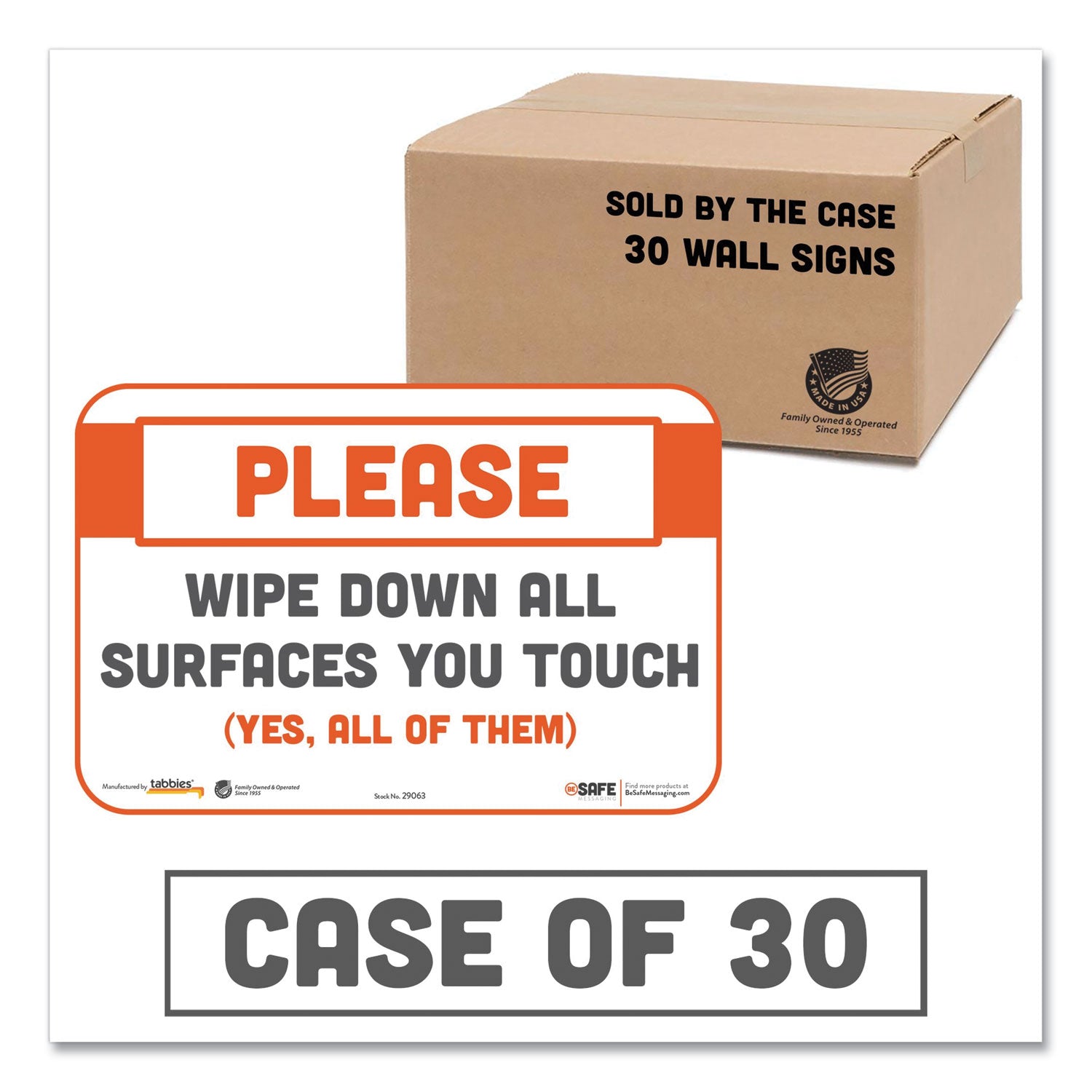 besafe-messaging-repositionable-wall-door-signs-9-x-6-please-wipe-down-all-surfaces-you-touch-white-30-carton_tab29163 - 1