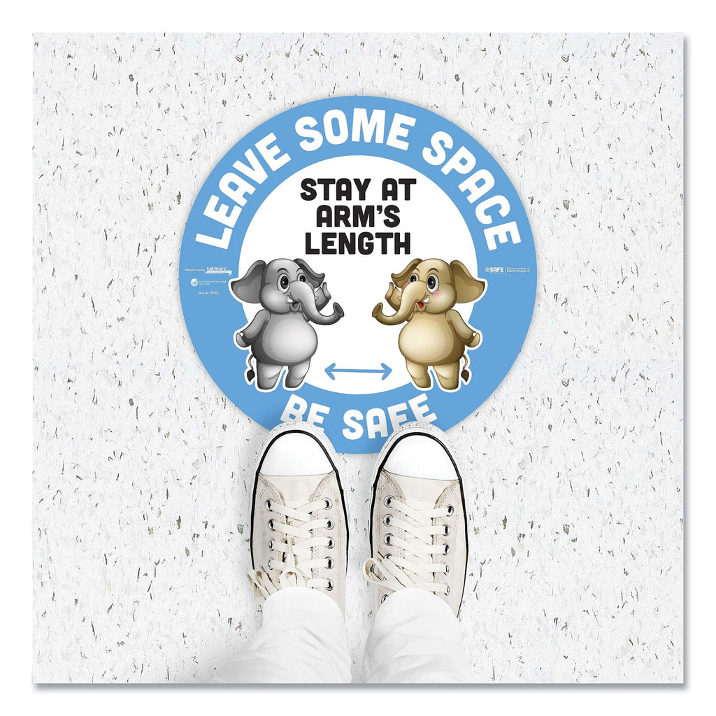 besafe-messaging-education-floor-signs-leave-some-space;-stay-at-arms-length;-be-safe-12-dia-white-blue-6-pack_tab29512 - 3