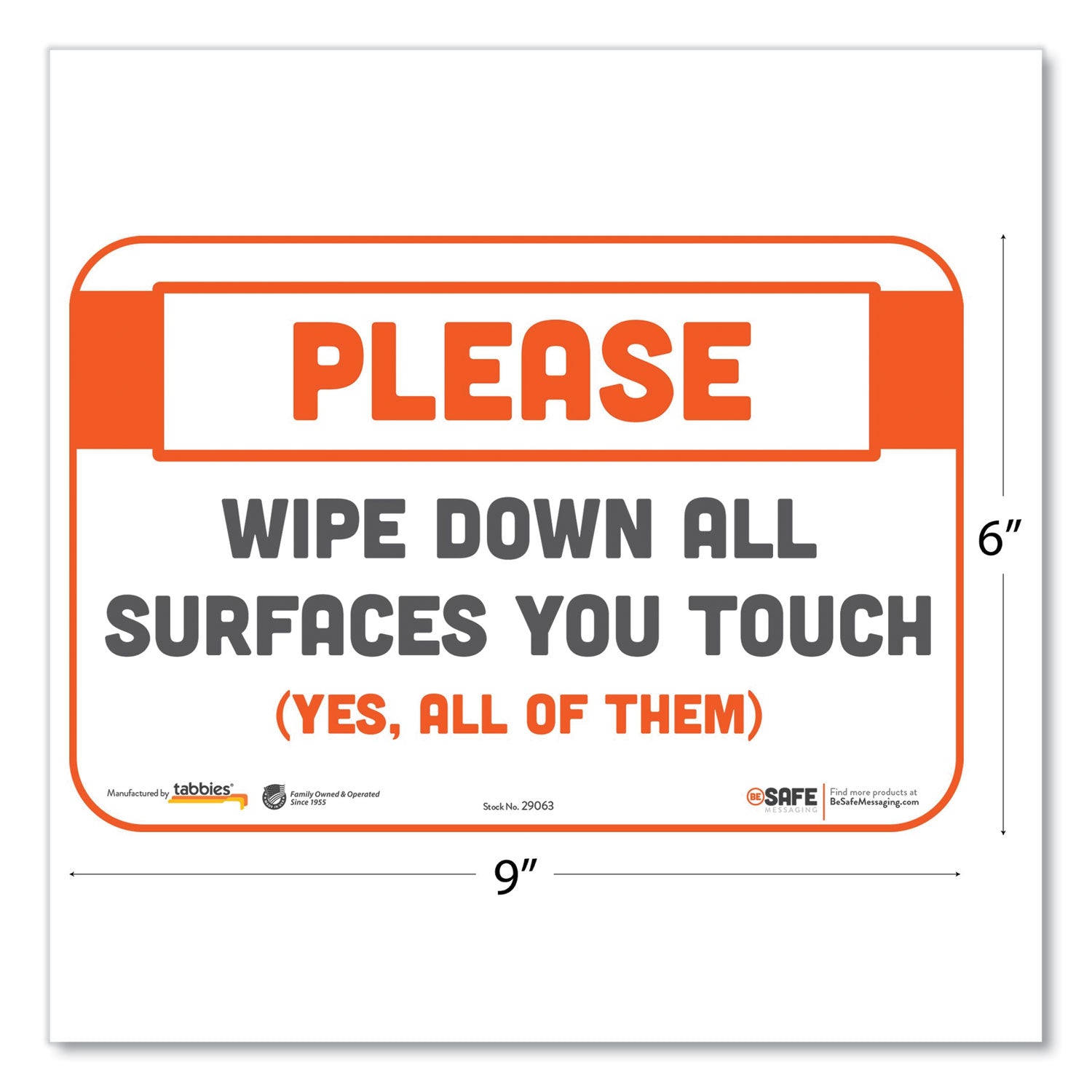 besafe-messaging-repositionable-wall-door-signs-9-x-6-please-wipe-down-all-surfaces-you-touch-white-30-carton_tab29163 - 2