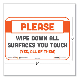 besafe-messaging-repositionable-wall-door-signs-9-x-6-please-wipe-down-all-surfaces-you-touch-white-30-carton_tab29163 - 2