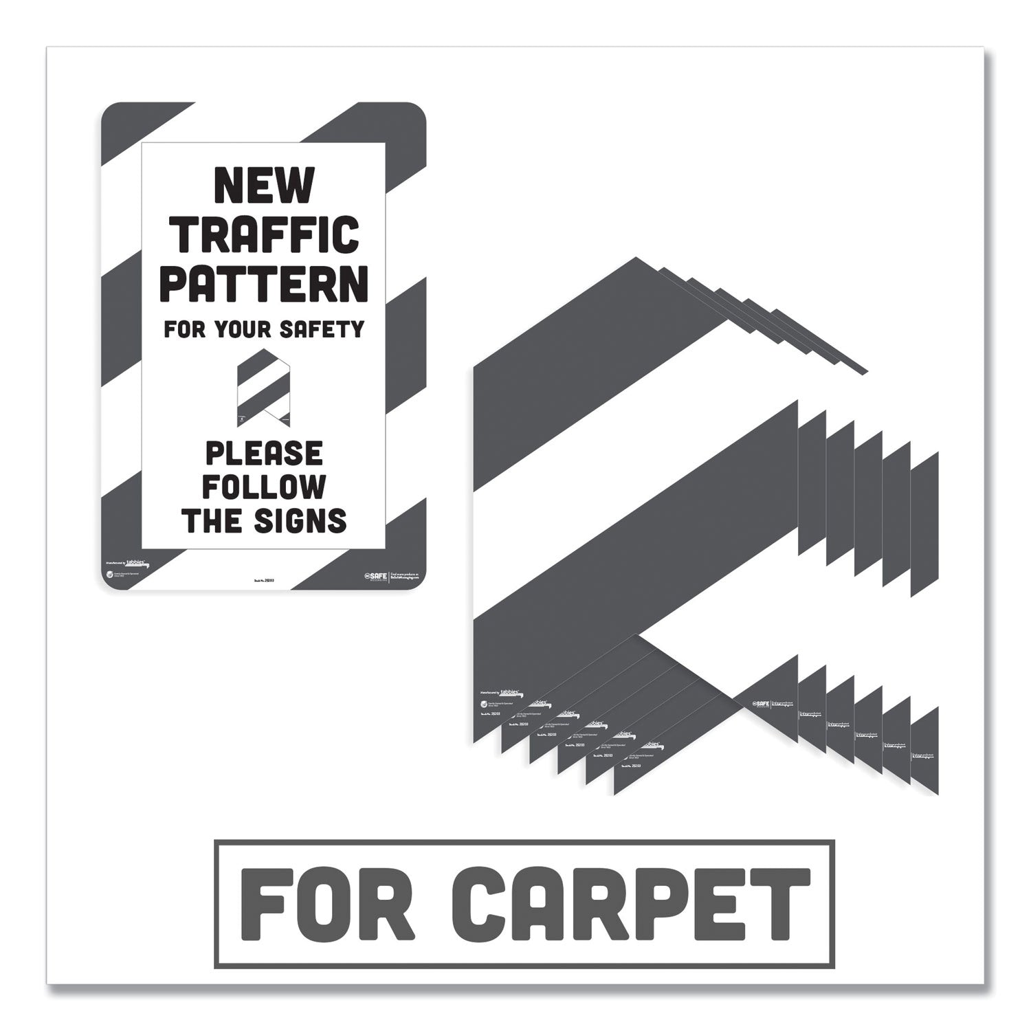 besafe-carpet-decals-new-traffic-pattern-for-your-safety;-please-follow-the-signs-12-x-18-white-gray-7-pack_tab29203 - 2