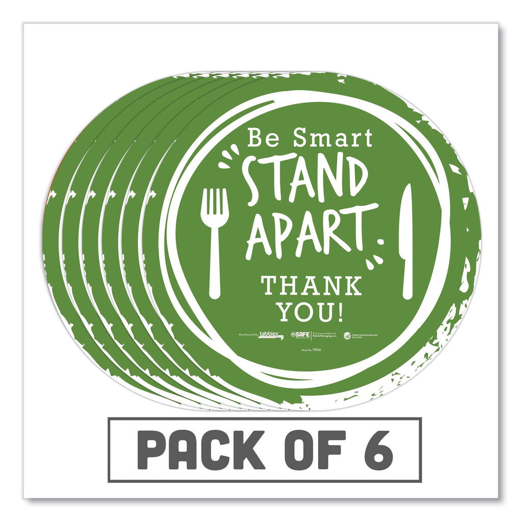 besafe-messaging-floor-decals-be-smart-stand-apart;-knife-fork;-thank-you-12-dia-green-white-6-carton_tab79061 - 1