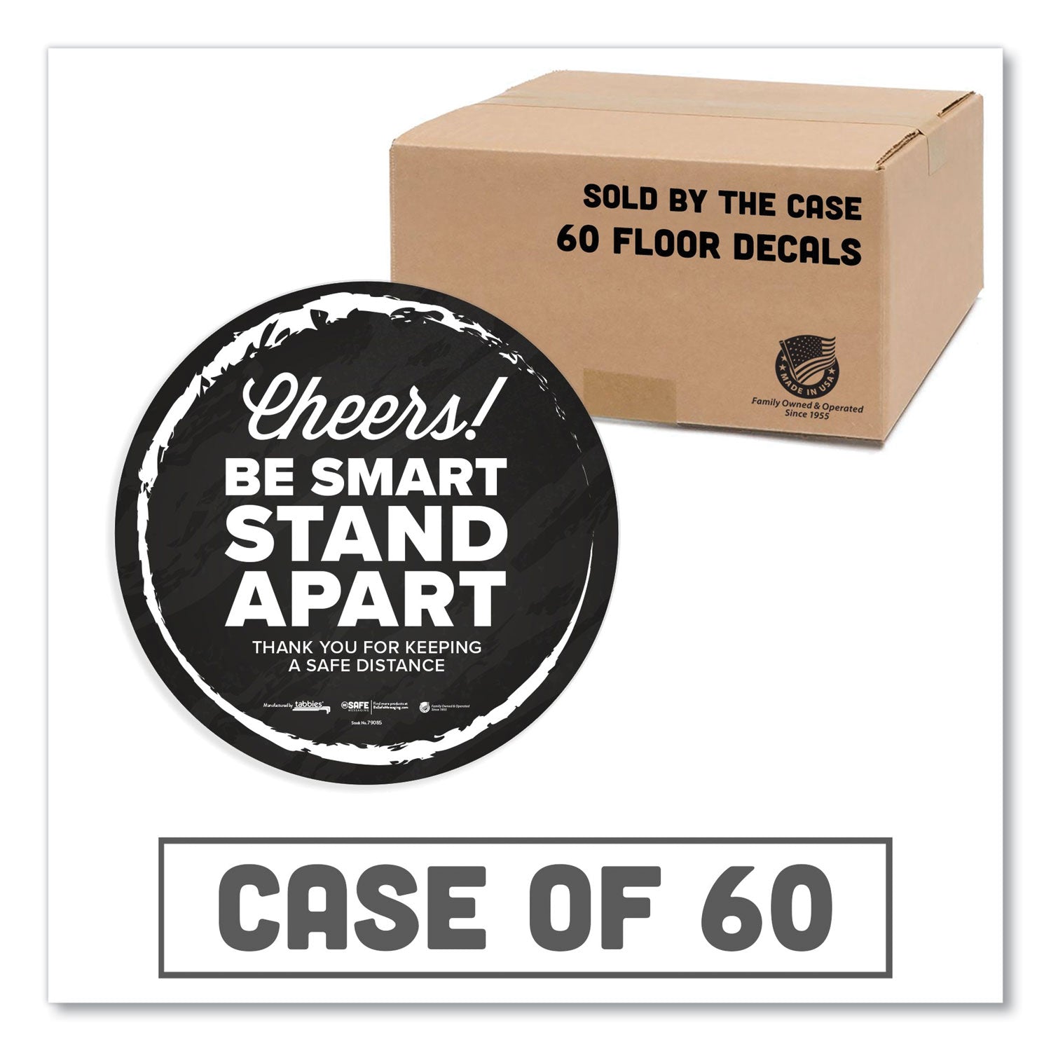 besafe-messaging-floor-decals-cheers;be-smart-stand-apart;thank-you-for-keeping-a-safe-distance-12-dia-black-white-60-ct_tab79185 - 1