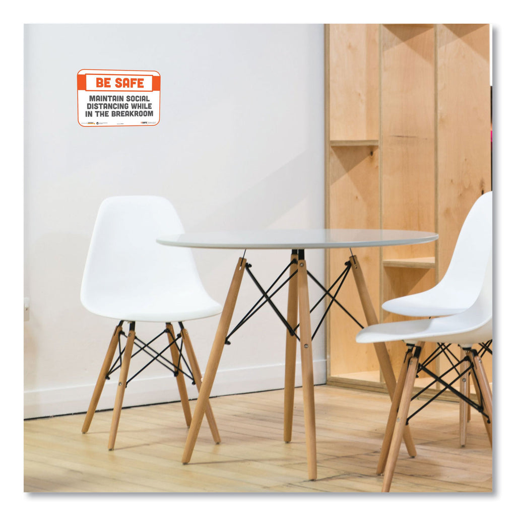 besafe-messaging-repositionable-wall-door-signs-9-x-6-maintain-social-distancing-while-in-the-breakroom-white-30-carton_tab29156 - 3