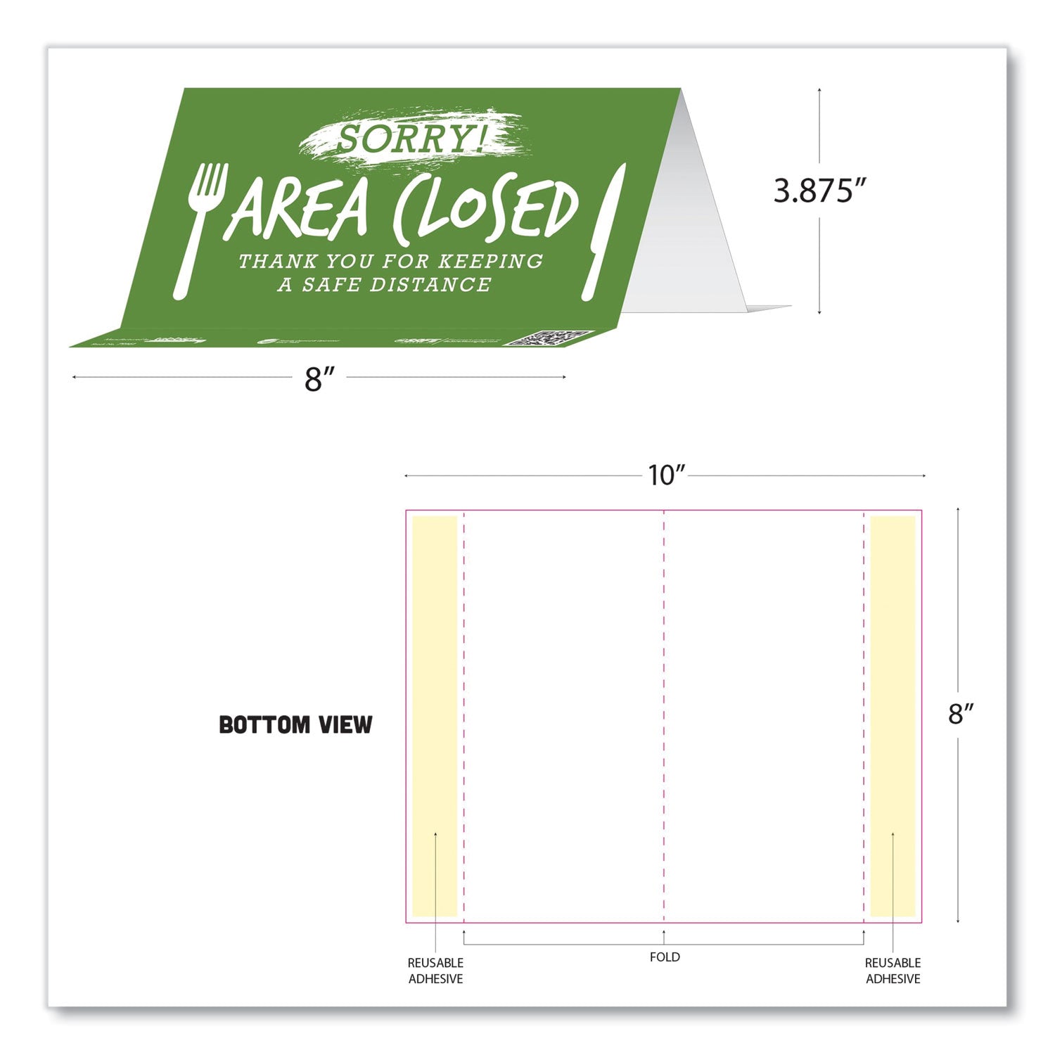 besafe-messaging-table-top-tent-card-8-x-387-sorry!-area-closed-thank-you-for-keeping-a-safe-distance-green-10-pack_tab79062 - 3