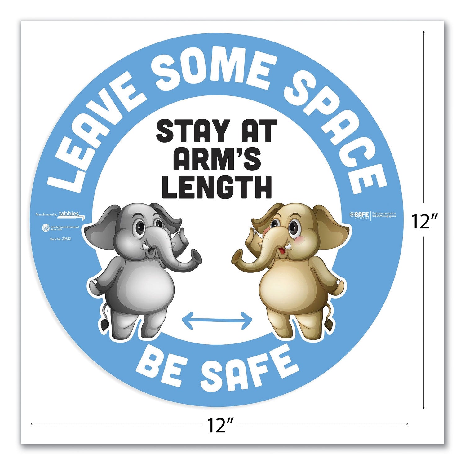 besafe-messaging-education-floor-signs-leave-some-space;-stay-at-arms-length;-be-safe-12-dia-white-blue-6-pack_tab29512 - 2