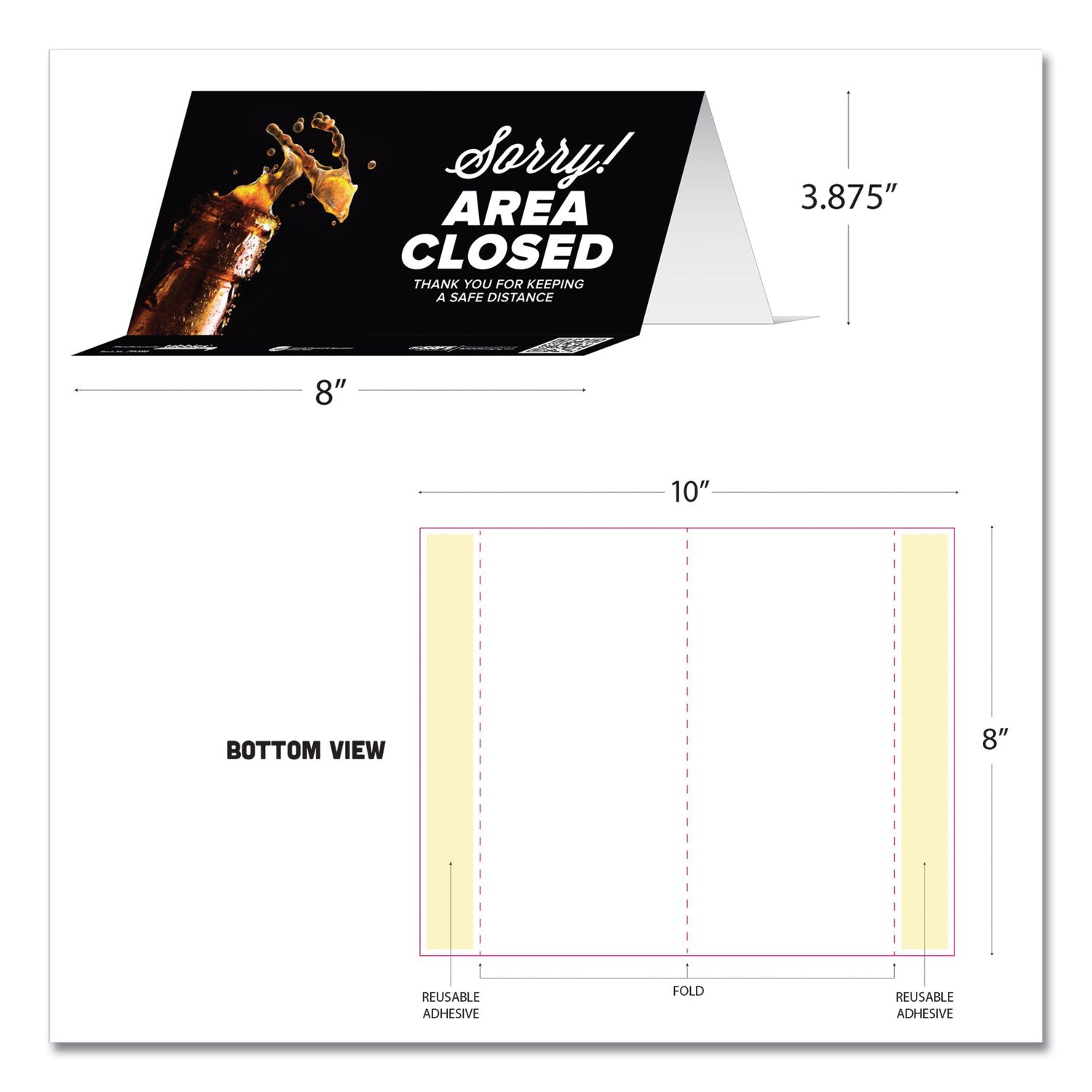 besafe-messaging-table-top-tent-card-8-x-387-sorry!-area-closed-thank-you-for-keeping-a-safe-distance-black-100-carton_tab79186 - 3