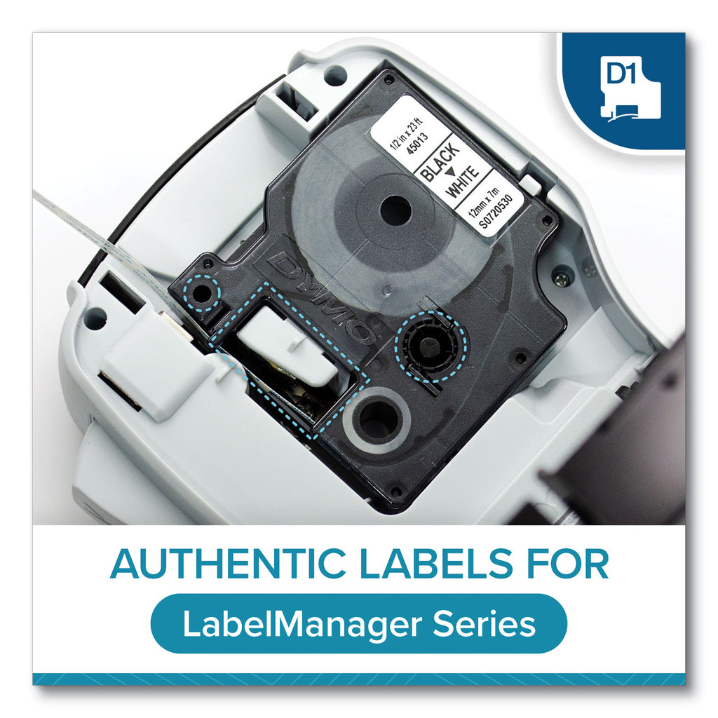 D1 Standard Labels, 0.5" x 23 ft, Black Print on White Tape, 4/Pack