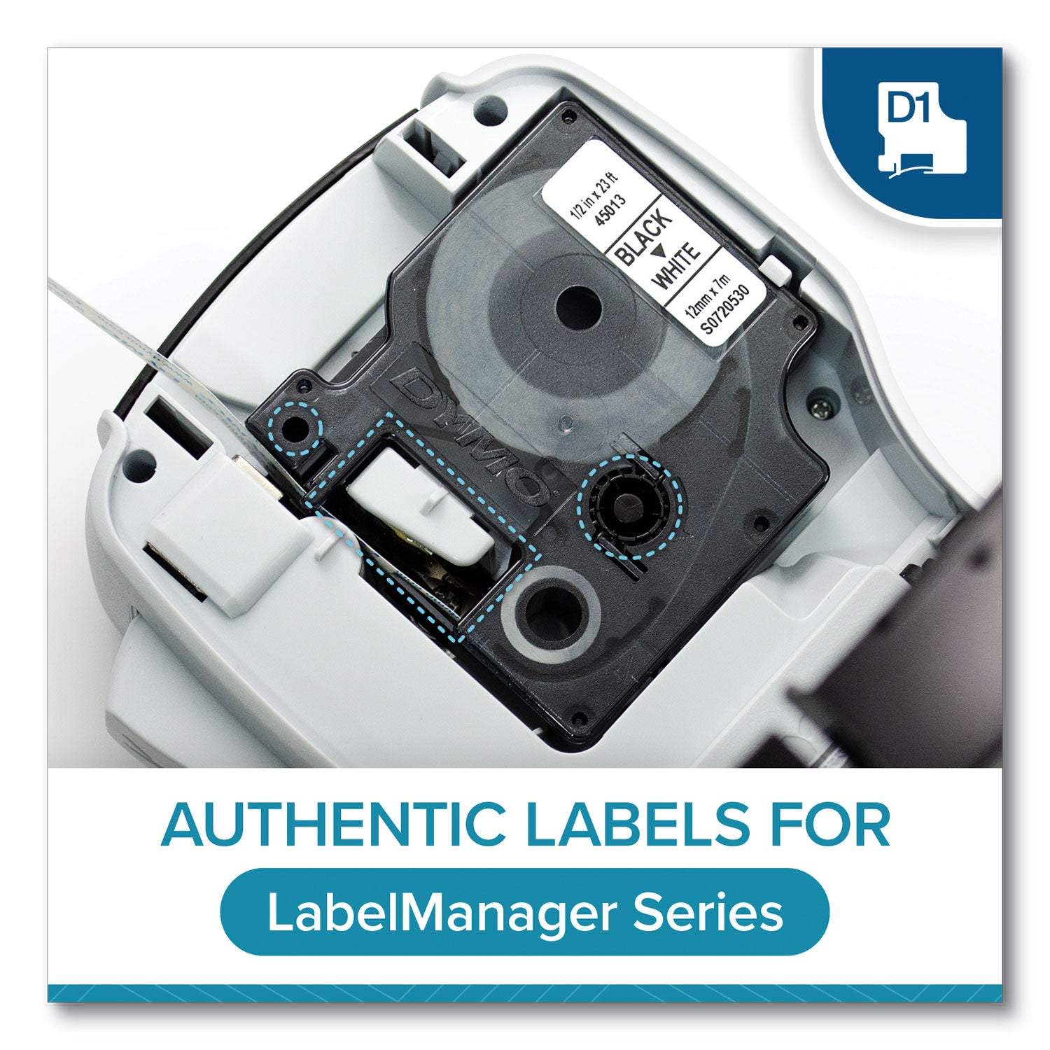 D1 Standard Labels, 0.5" x 23 ft, Black Print on White Tape, 4/Pack