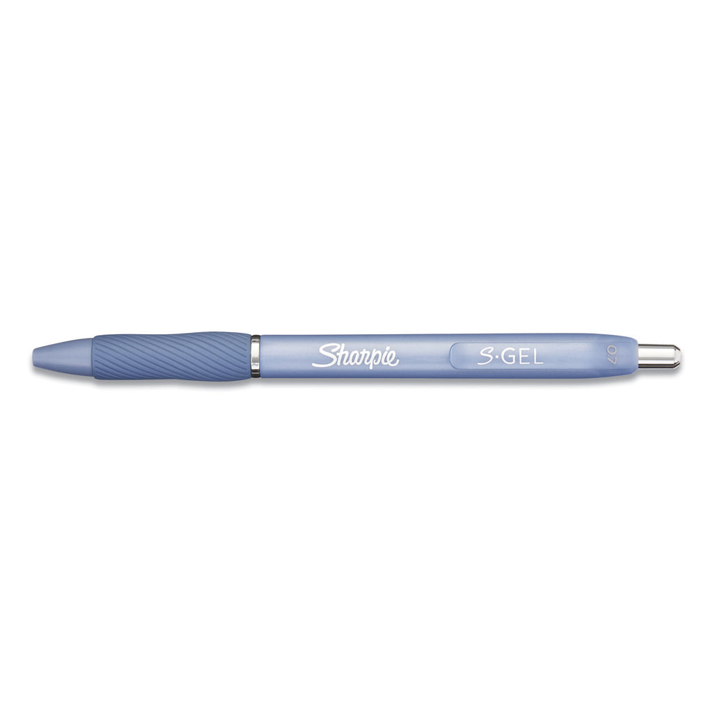 S-Gel Fashion Barrel Gel Pen, Retractable, Medium 0.7 mm, Black Ink, Frost Blue Barrel, Dozen