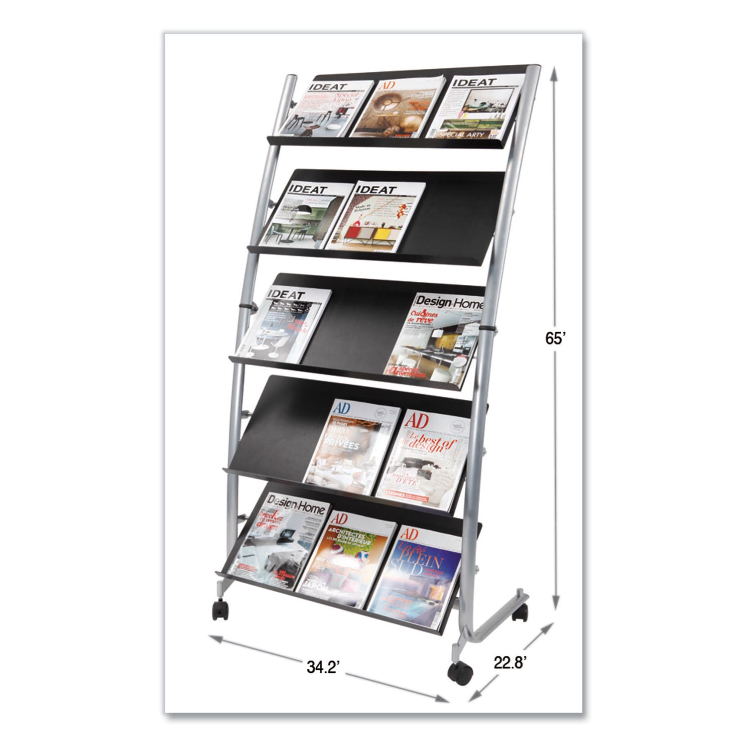 Alba Large Mobile Literature Display - 350 x Sheet - 5 Compartment(s) - Compartment Size 12.99" x 28.35" - 65.4" Height x 32.3" Width x 20.1" DepthFloor - Built-in Wheels - Metal, ABS Plastic - 1 Each - 2