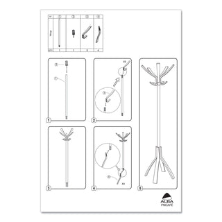 Cafe Wood Coat Stand, Ten Peg/Five Hook, 21.67w x 21.67d x 69.33h, Espresso Brown - 