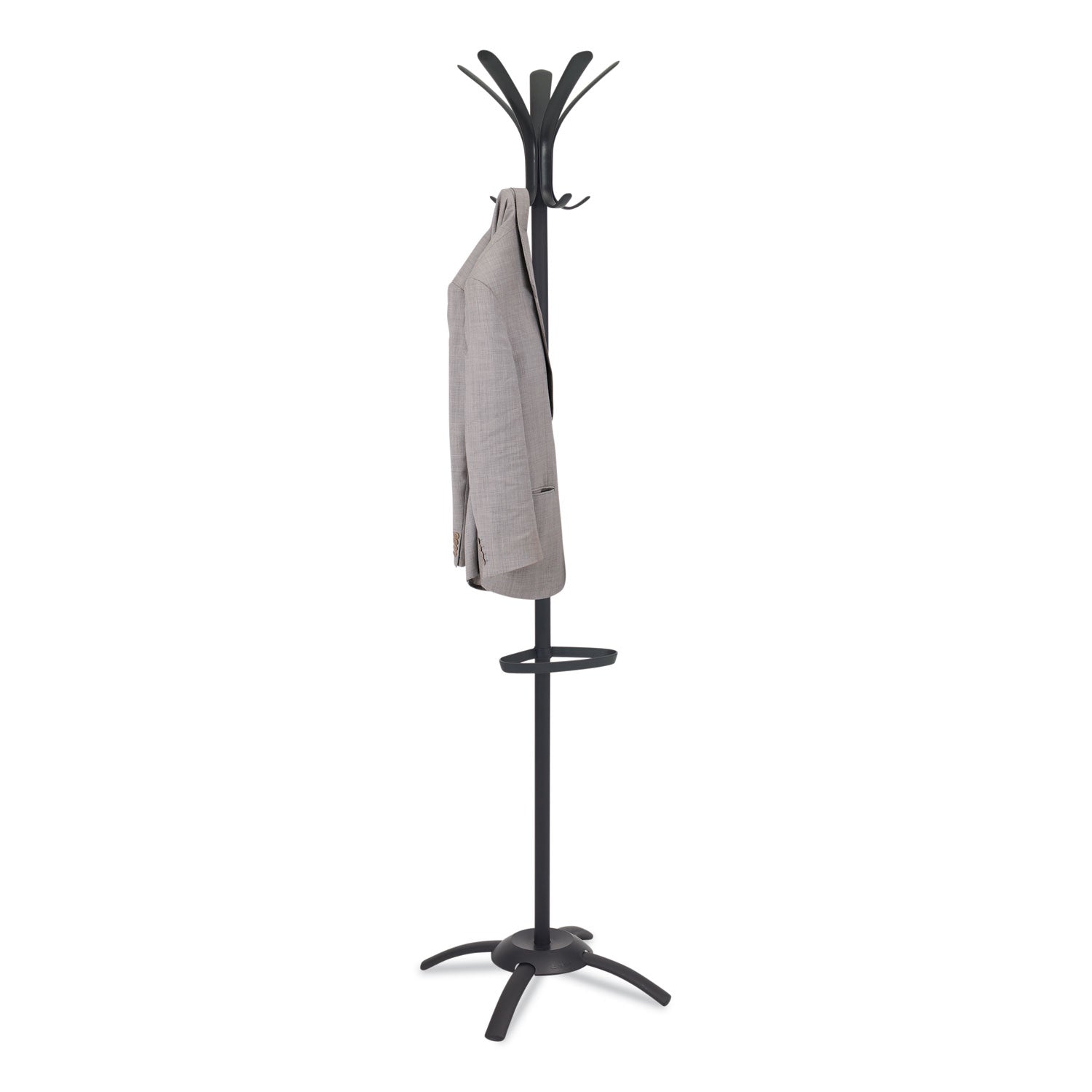 CLEO Coat Stand, Stand Alone Rack, Ten Knobs, Steel/Plastic, 19.75w x 19.75d x 68.9h, Black - 