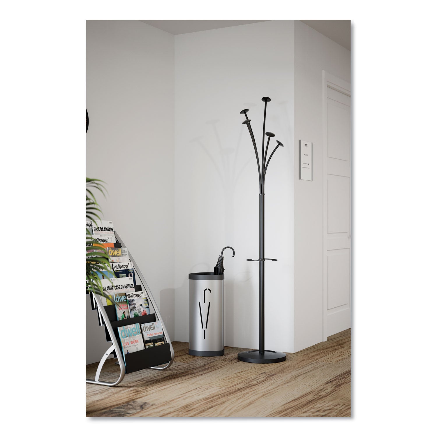 Triangular Umbrella Stand, Steel, 10.25w x 10.25d x 23.67h, Silver/Black - 