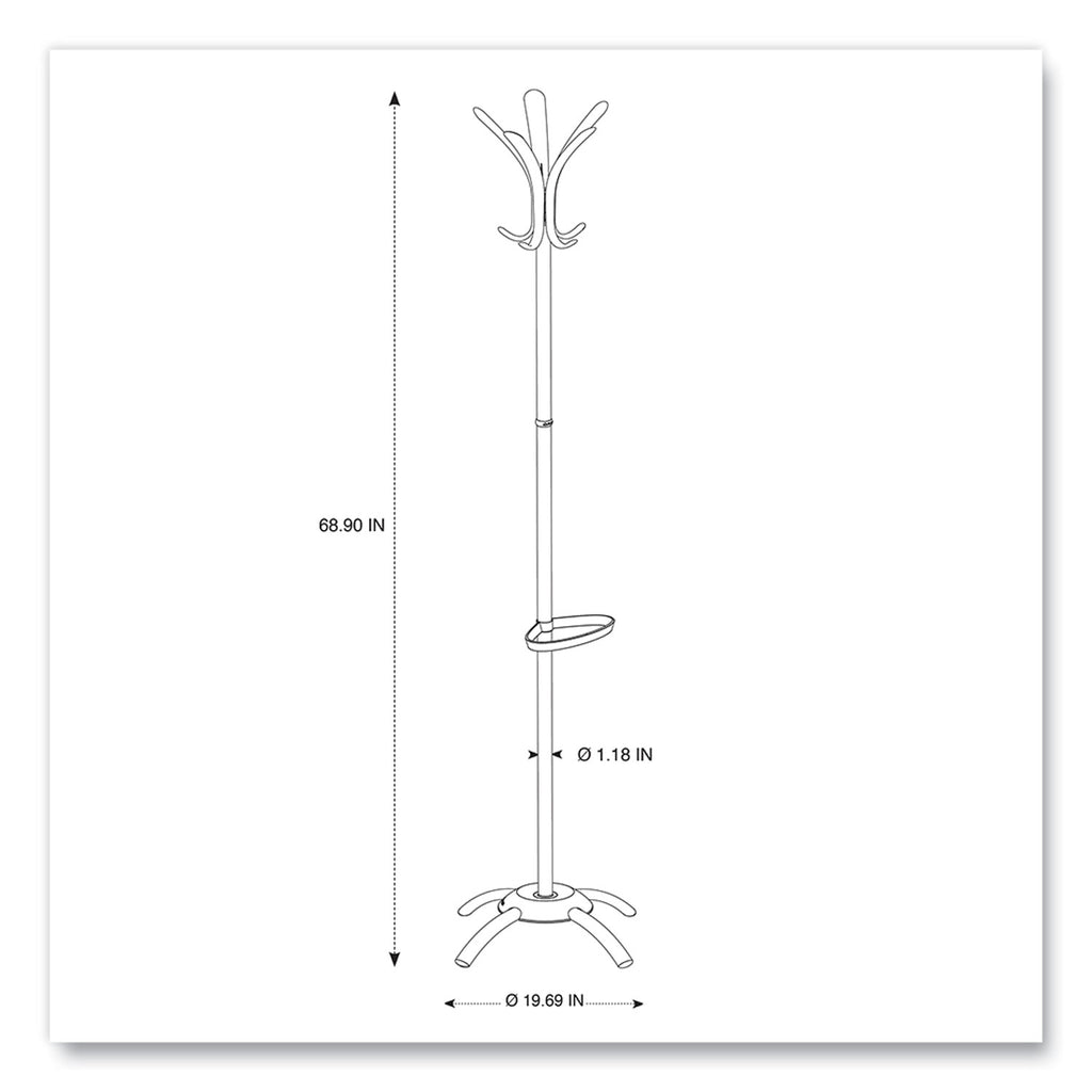 CLEO Coat Stand, Stand Alone Rack, Ten Knobs, Steel/Plastic, 19.75w x 19.75d x 68.9h, Black - 