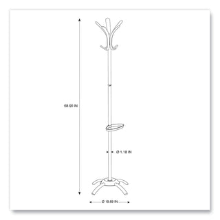 CLEO Coat Stand, Stand Alone Rack, Ten Knobs, Steel/Plastic, 19.75w x 19.75d x 68.9h, Black - 