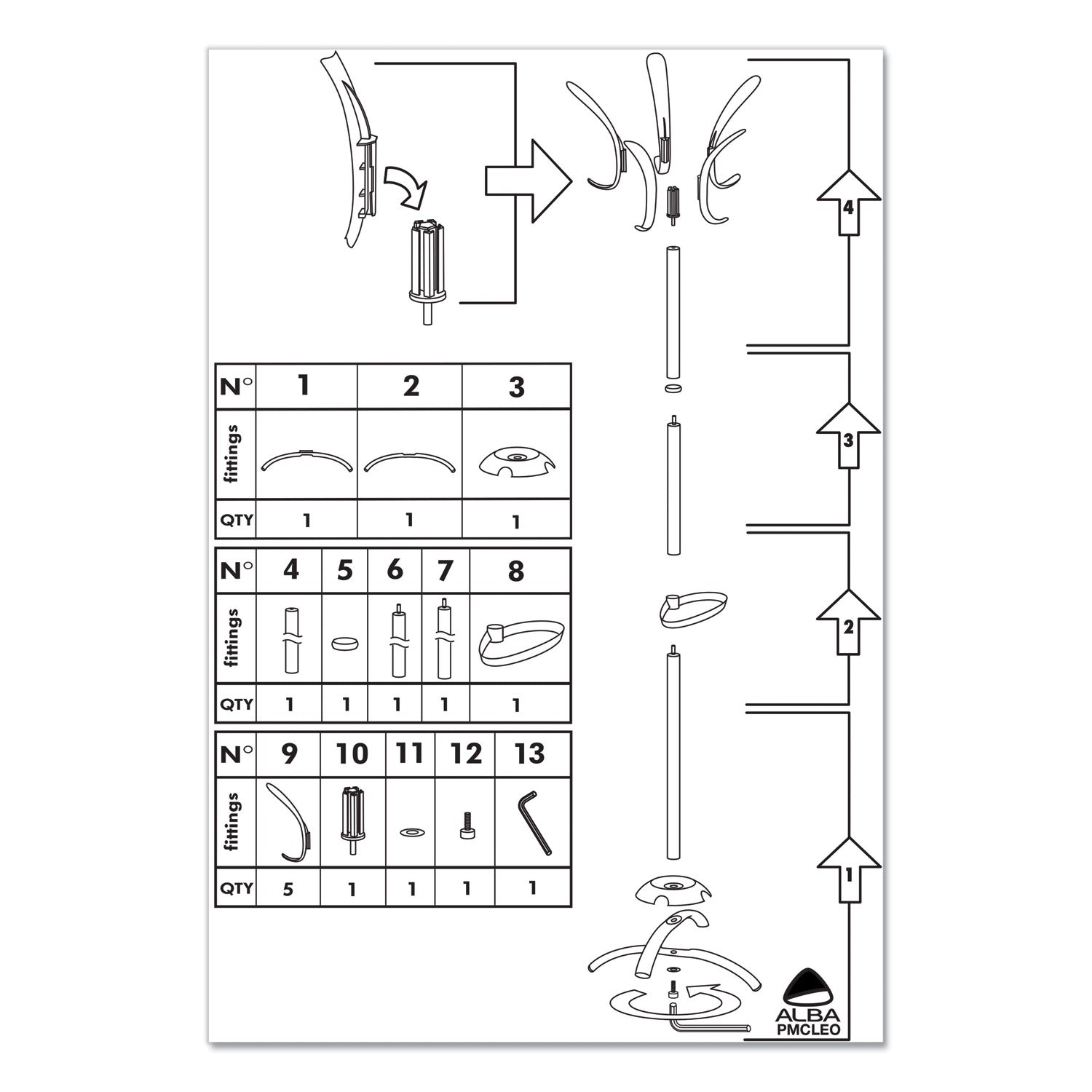 CLEO Coat Stand, Stand Alone Rack, Ten Knobs, Steel/Plastic, 19.75w x 19.75d x 68.9h, Black - 