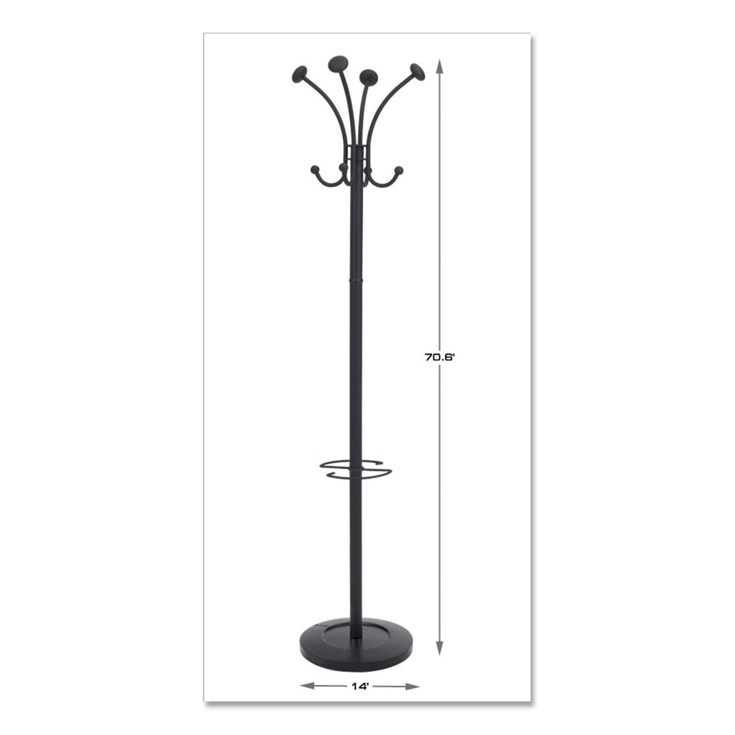 Viena Coat Stand, Eight Knobs, Steel, 16w x 16d x 70.5h, Black - 