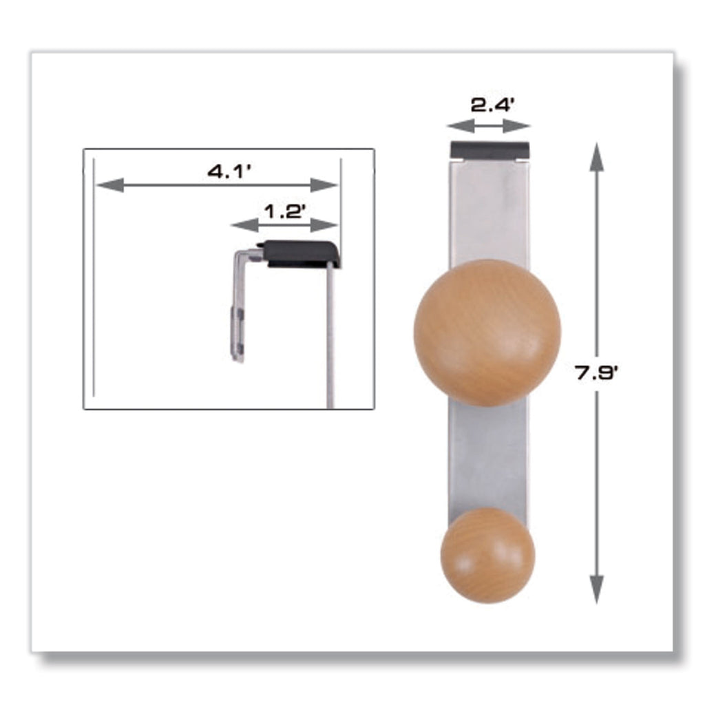 Cubicle Garment Peg, 2-Hook, 1.2 x 1.38 x 7.9, Wood, Metallic Gray, 1.5 lb Capacity - 