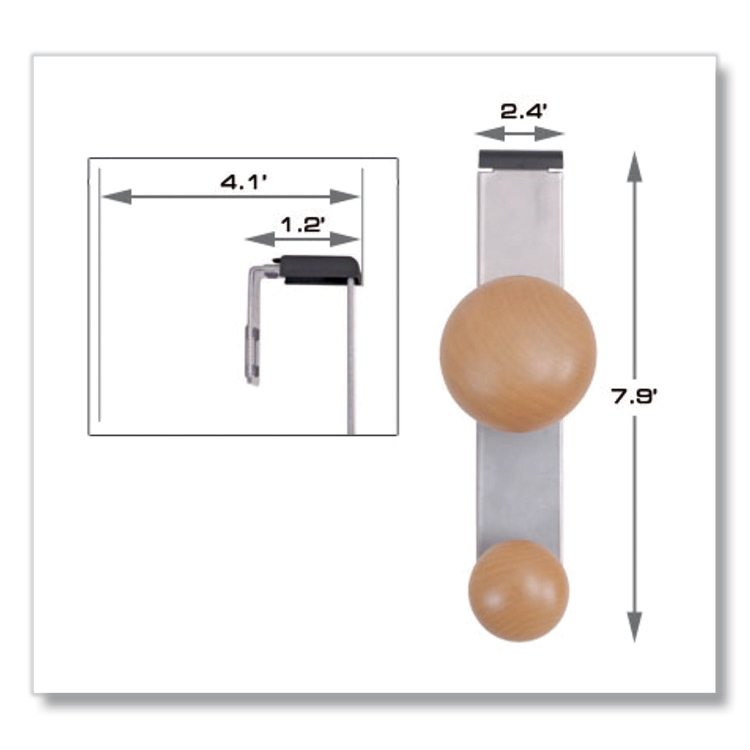 Cubicle Garment Peg, 2-Hook, 1.2 x 1.38 x 7.9, Wood, Metallic Gray, 1.5 lb Capacity - 