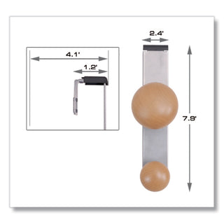 Cubicle Garment Peg, 2-Hook, 1.2 x 1.38 x 7.9, Wood, Metallic Gray, 1.5 lb Capacity - 