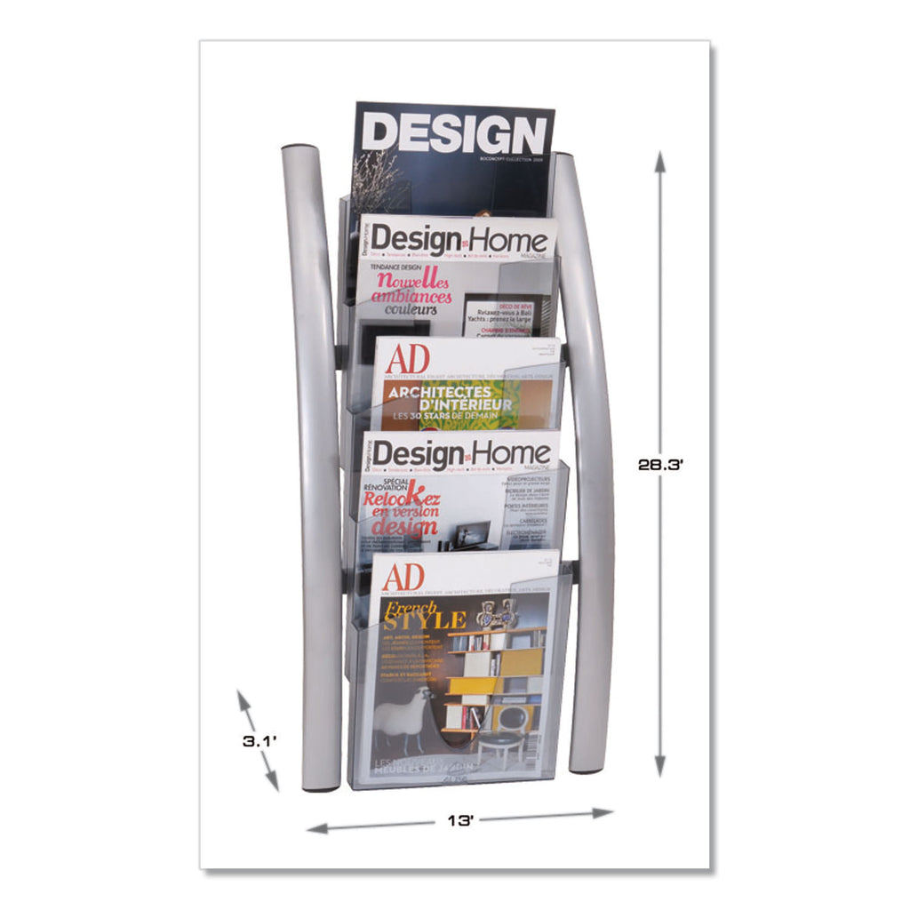 Wall Literature Display, 13w x 3.5d x 28.5h, Silver Gray/Translucent - 