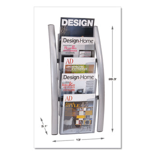 Wall Literature Display, 13w x 3.5d x 28.5h, Silver Gray/Translucent - 