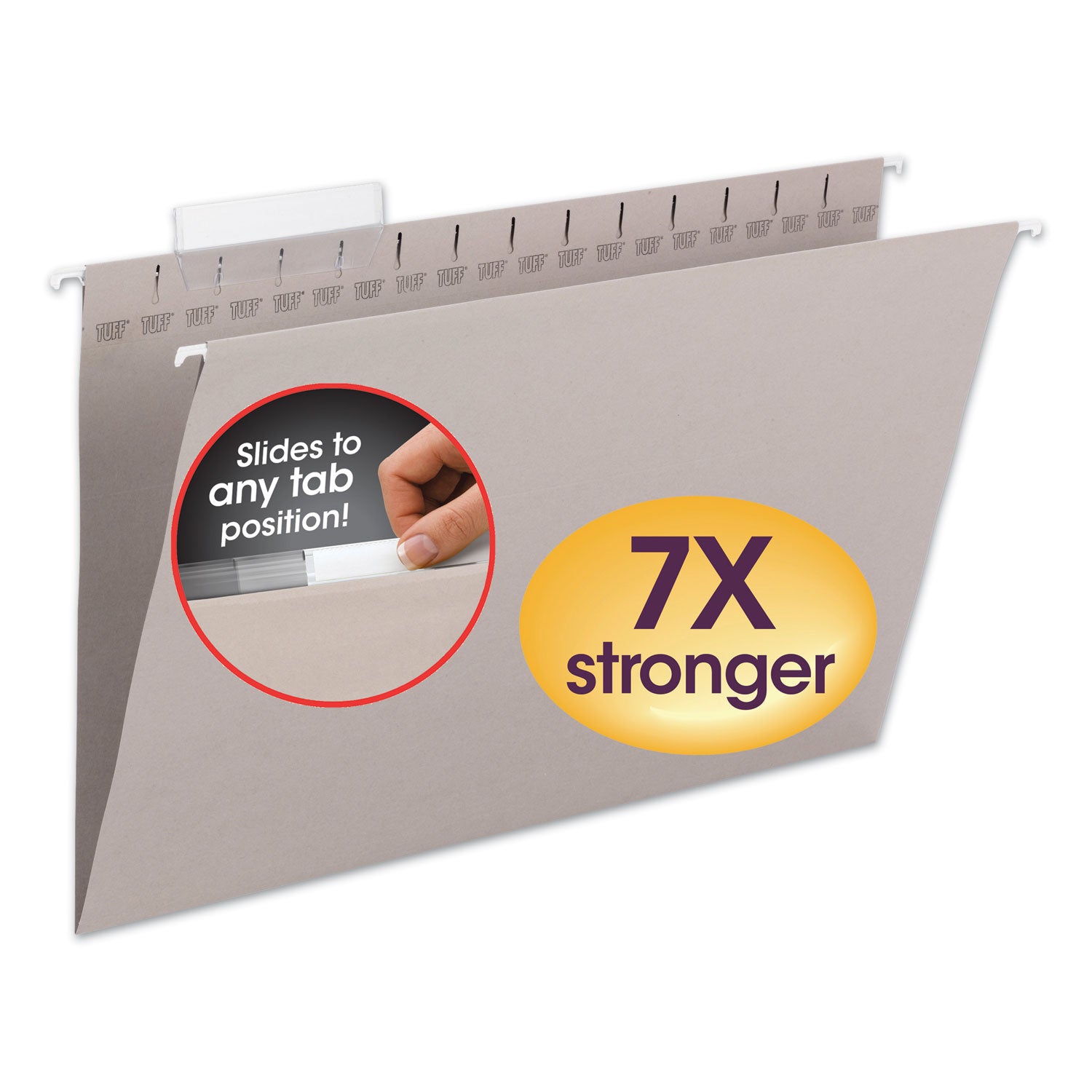 TUFF Hanging Folders with Easy Slide Tab, Legal Size, 1/3-Cut Tabs, Steel Gray, 18/Box - 