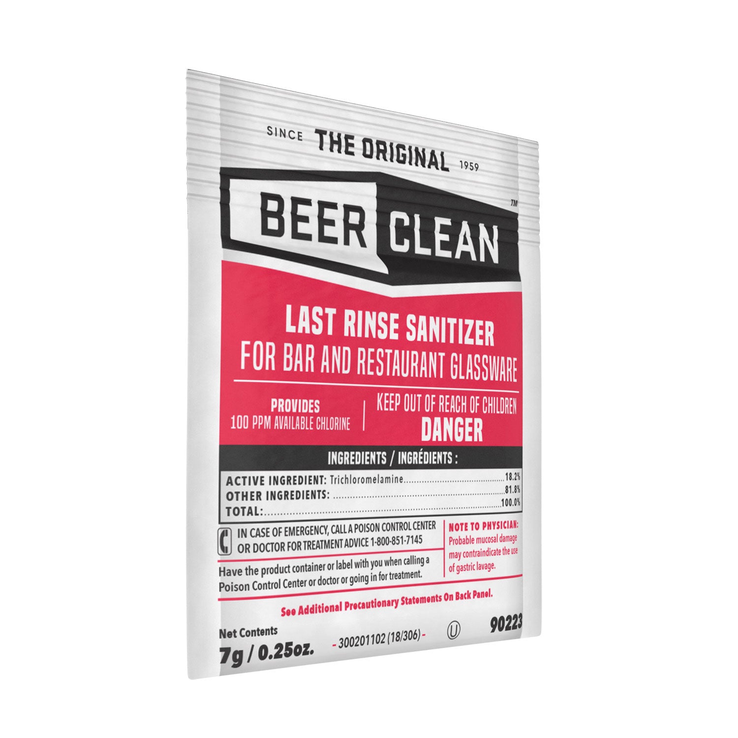 Beer Clean Last Rinse Glass Sanitizer, Powder, 0.25 oz Packet, 100/Carton