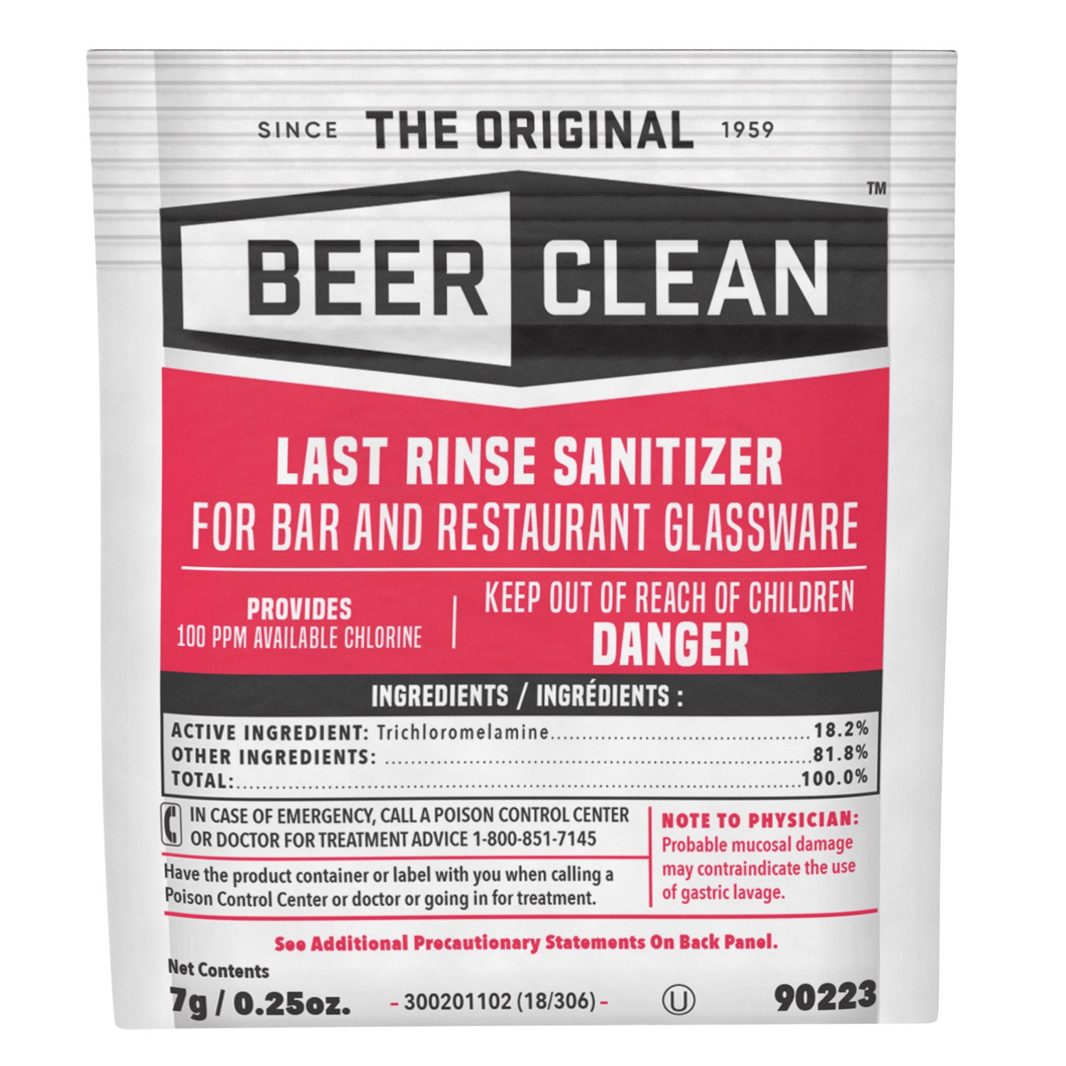 Beer Clean Last Rinse Glass Sanitizer, Powder, 0.25 oz Packet, 100/Carton - 