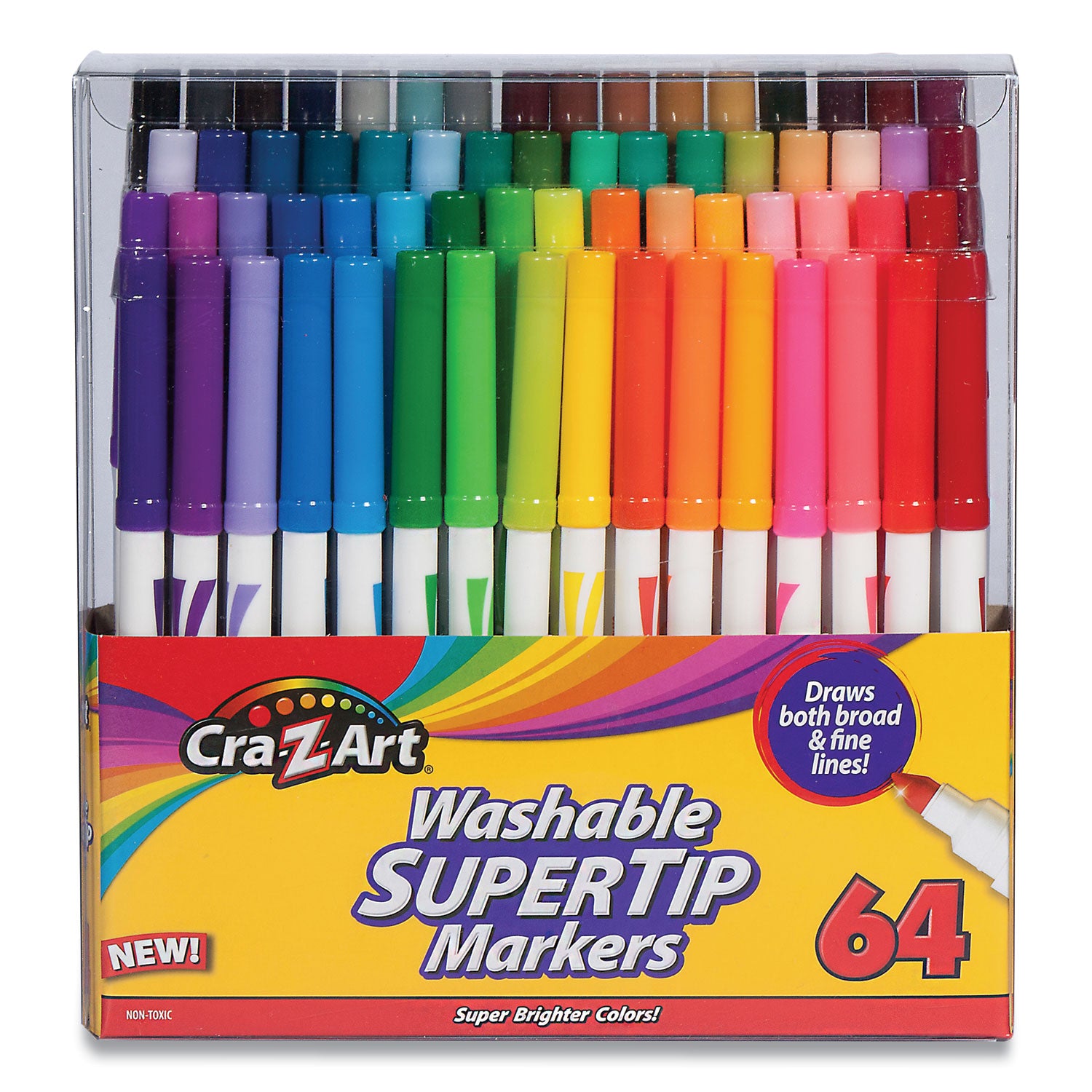 Washable SuperTip Markers, Fine/Broad Bullet Tips, Assorted Colors, 64/Set - 1