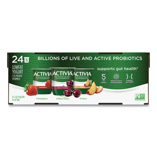 Probiotic Lowfat Yogurt, 4 oz Cups, Black Cherry/Peach/Strawberry, 24/Pack, Ships in 1-3 Business Days