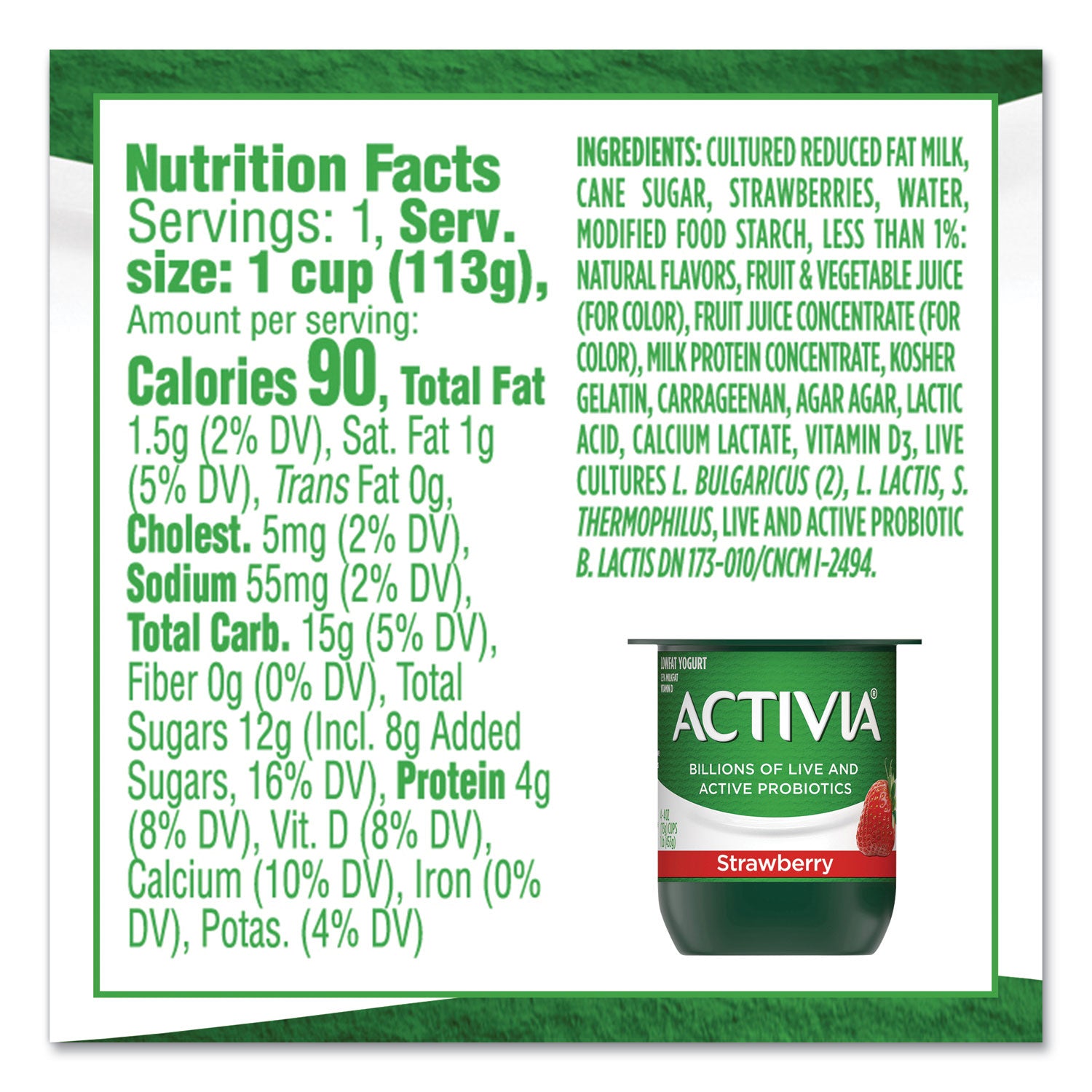 Probiotic Lowfat Yogurt, 4 oz Cups, Black Cherry/Peach/Strawberry, 24/Pack, Ships in 1-3 Business Days